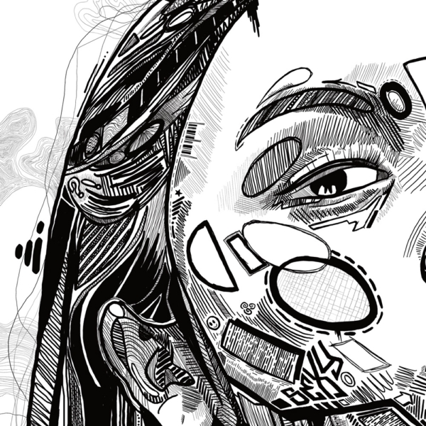 The eye of the Line Art illustration of the portrait of an Asian Girl