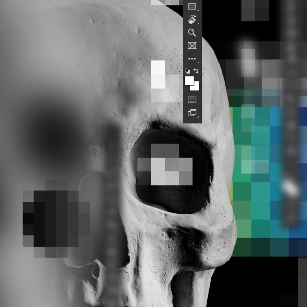 Zoom on the details of the skull used to create the digital art named Side by Side #6