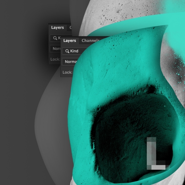 Details of the gypsum skull made with a turquoise color