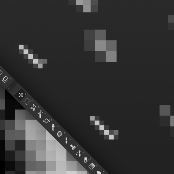 Close-up of the grey and white part with pixel elements on the poster named 'Side by Side 9'